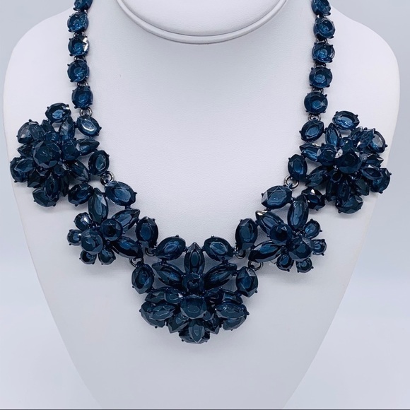 J. Crew Navy Blue Stacked Faceted Flower Necklace - Picture 2 of 3